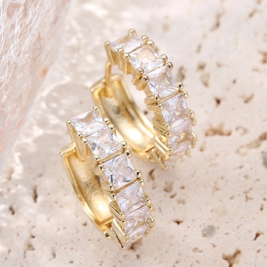 18K Gold Geometric Zircon Earrings